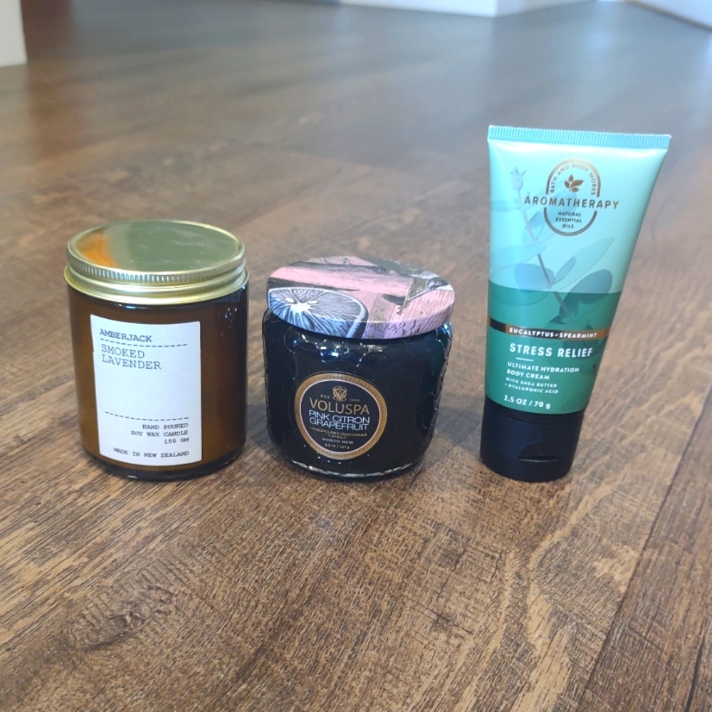 Set of three mini candles and hand cream, Amberjack, Voluspa, Aromatherapy